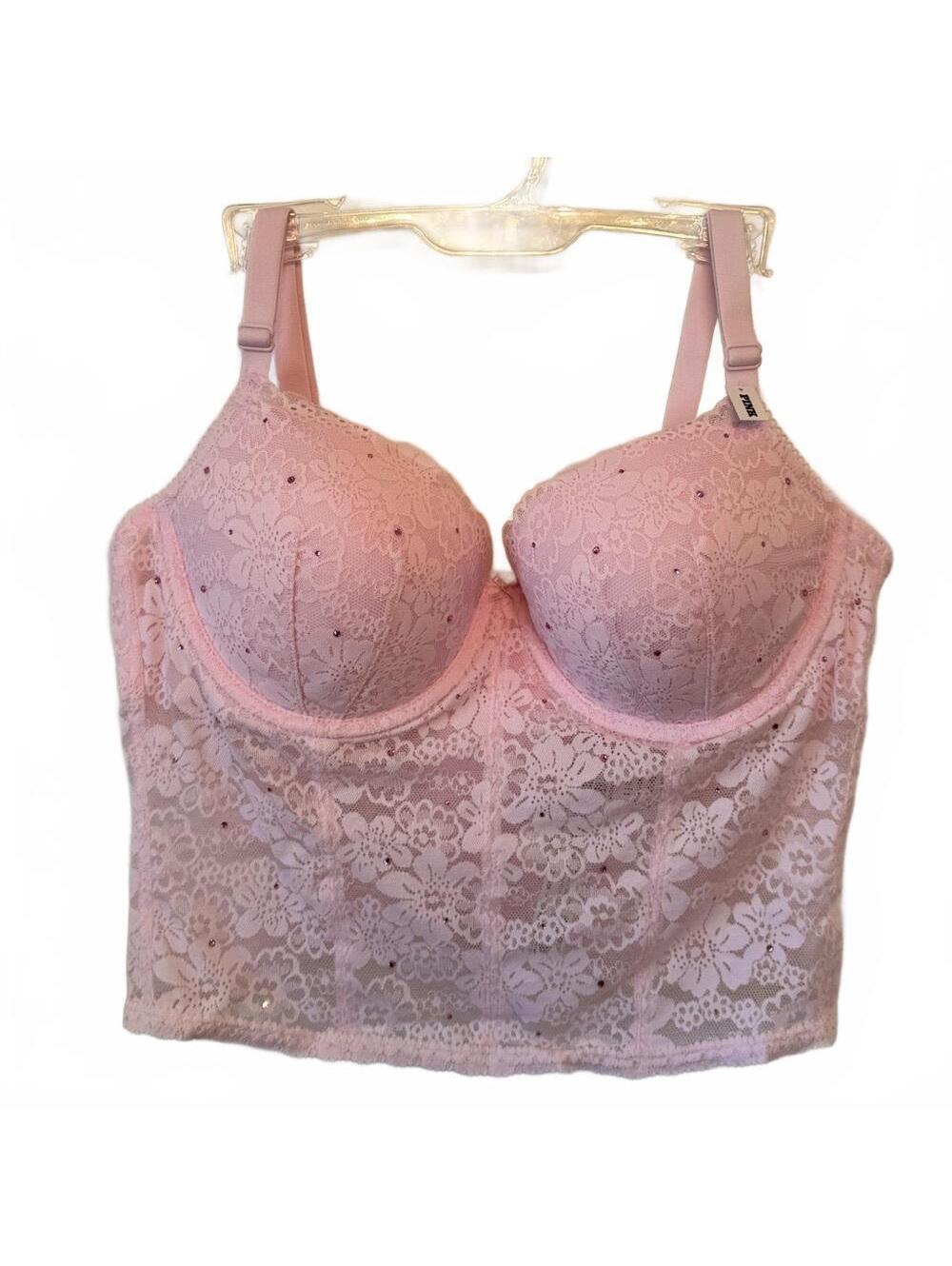 PINK Balconette Corset Top Longline Bra Light Pink Size Large NWT